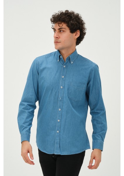 Erkek A.mavi Denim Regular Fit Uzun Kol Gömlek fiyatları