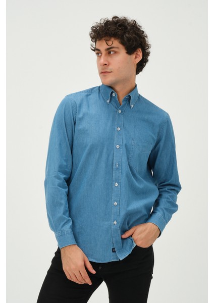 Erkek A.mavi Denim Regular Fit Uzun Kol Gömlek modelleri