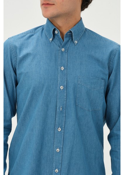 Erkek A.mavi Denim Regular Fit Uzun Kol Gömlek fırsatları