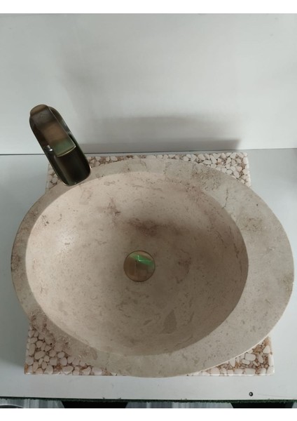 Traverten Kenar Detay Elips Lavabo