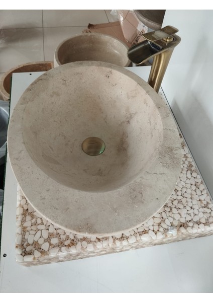 Traverten Kenar Detay Elips Lavabo
