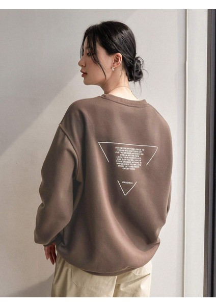 Kadın Sütlü Kahve Success Baskılı Bisiklet Yaka Oversize Sweatshirt