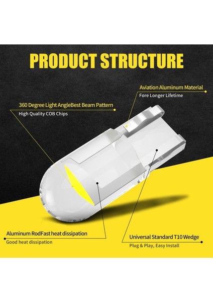 Yeni Nesil T10 LED Dipsiz W5W Turuncu Park Tavan Plaka Ampülü