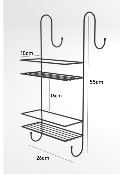 Asılabilir Lüks Banyo Rafı Kancalı Şampuanlık Paslanmaz Duşakabin Rafı Delmeden asılır duş rafı