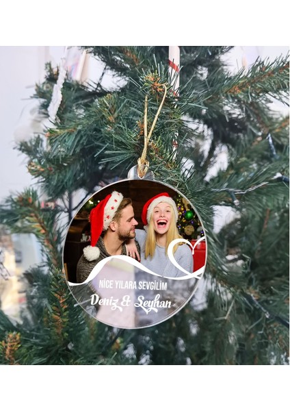 Kişiye Özel Sevgili Şeffaf Pleksi Yılbaşı Ağaç Süsü- 1, Yeni Yıl Hediyesi, Fotoğraflı & Mesajlı Ağaç Süsü