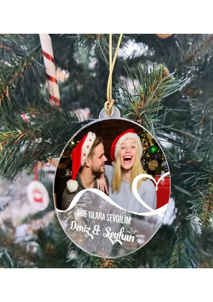 Kişiye Özel Sevgili Şeffaf Pleksi Yılbaşı Ağaç Süsü- 1, Yeni Yıl Hediyesi, Fotoğraflı & Mesajlı Ağaç Süsü modelleri