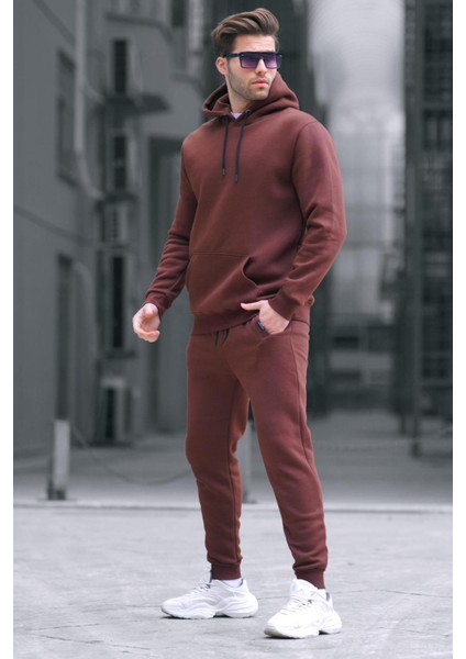 Acı Kahve Kapşonlu Basic Eşofman Takımı 5905