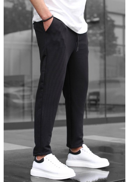 Siyah Basic Waffle Kumaş Erkek Pantolon 6509