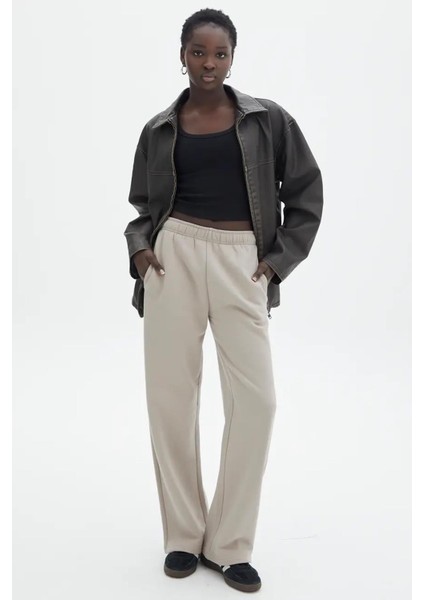 Bej Wide Leg Basic Eşofman Altı MG1916