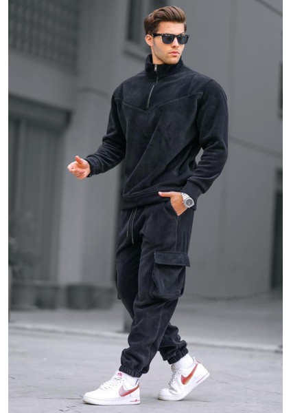 Siyah Fermuar Yaka Polar Erkek Eşofman Takımı 5931 fiyatları
