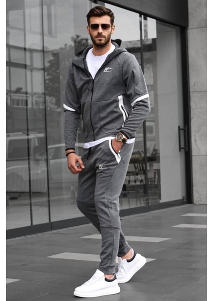 Antrasit Fermuarlı Kapüşonlu Erkek Eşofman Takımı 6393