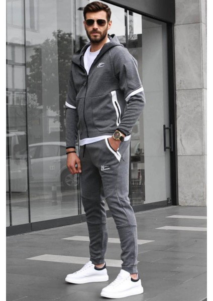 Antrasit Fermuarlı Kapüşonlu Erkek Eşofman Takımı 6393 fiyatları