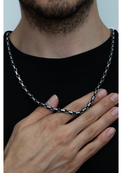 Siyah Beyaz Renk Kral Model Erkek Çelik Zincir Kolye ck11