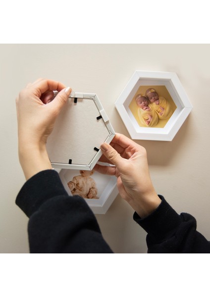 Yapışkanlı Sök Tak Küçük Beyaz Altıgen Fotoğraf Çerçevesi - 3'lü Paket modelleri