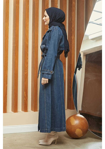 6458-ALLERLI Denim Trençkot Koyu Mavi