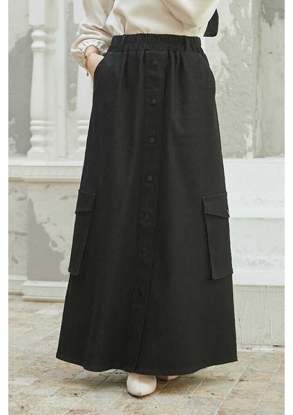 2285-DENIM Yan Cepli Etek Siyah modelleri