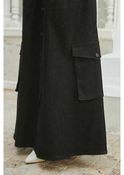 2285-DENIM Yan Cepli Etek Siyah fırsatları