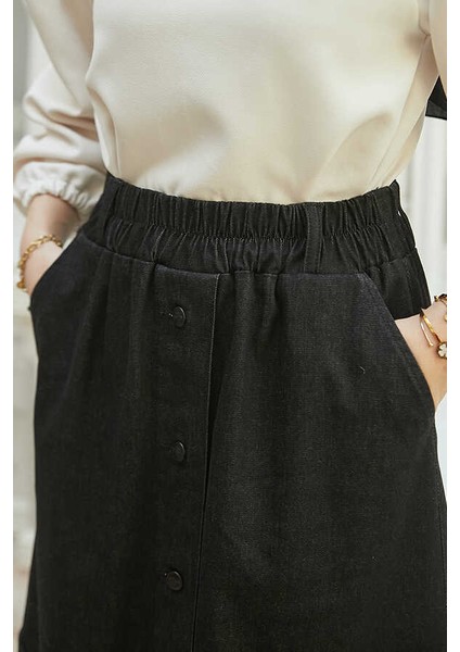 2285-DENIM Yan Cepli Etek Siyah indirimleri