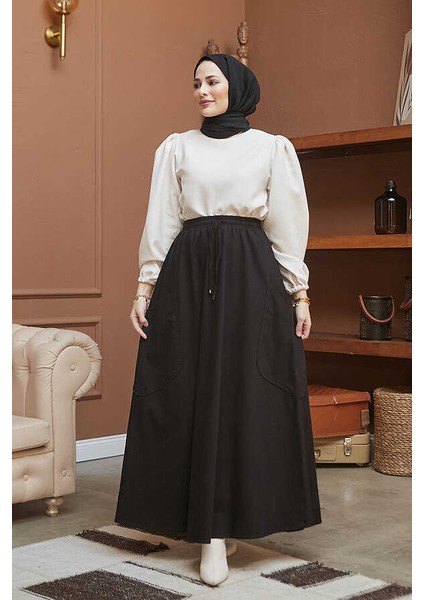 2277-GABARDIN Yancepli Mevlana Lastikli Etek Siyah modelleri