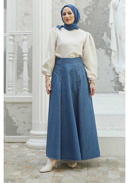 2284 - Denim Pileli Mevlana Etek Koyu Mavi fiyatları