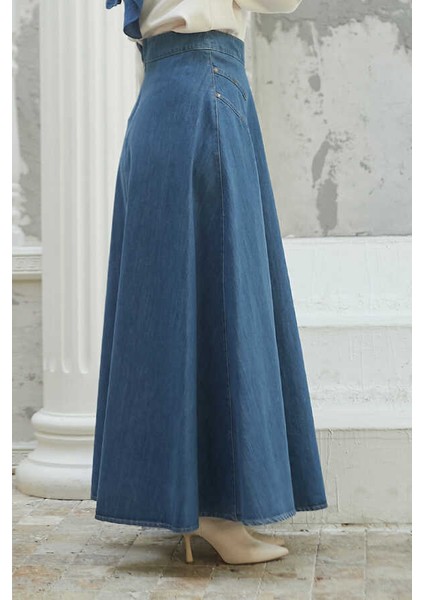 2284 - Denim Pileli Mevlana Etek Koyu Mavi modelleri