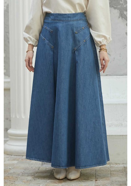 2284 - Denim Pileli Mevlana Etek Koyu Mavi fırsatları