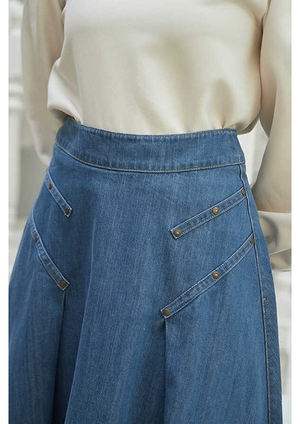 2284 - Denim Pileli Mevlana Etek Koyu Mavi indirimleri