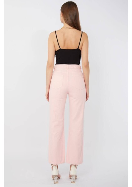 Kadın Basic Paçası Kesik Jean Pantolon Pembe