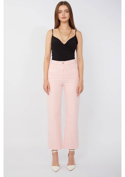 Kadın Basic Paçası Kesik Jean Pantolon Pembe