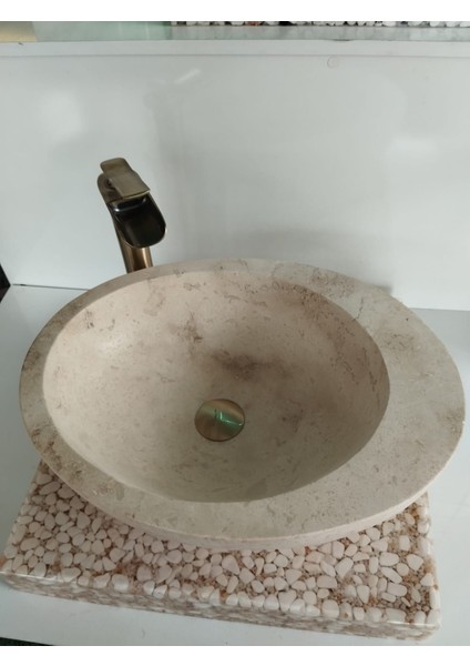 Traverten Kenar Detay Elips Lavabo