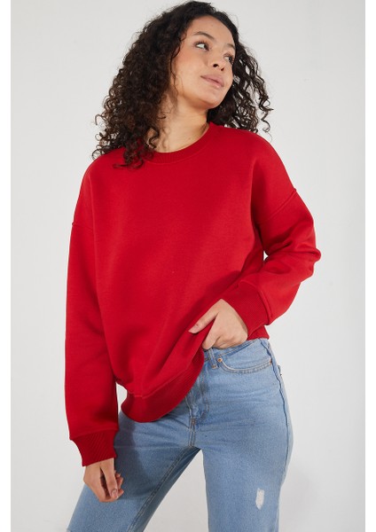 Kadın Bisiklet Yaka Uzun Kollu Basic 3 Iplik Şardonlu Sweatshirt modelleri