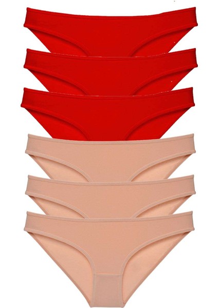 6 Adet Eko Set Likralı Kadın Slip Külot Kırmızı Ten