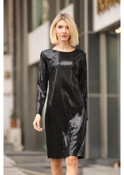 Kadın Bisiklet Yaka Payet Elbise