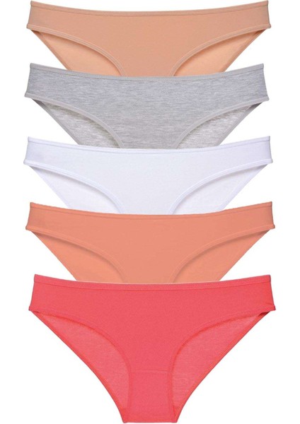 5 Adet Süper Eko Set Likralı Kadın Slip Külot Ten Gri Beyaz Pudra Fuşya