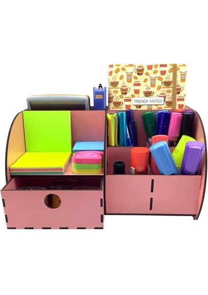 Masaüstü Düzenleyici Ahşap Organizer Seti Pembe