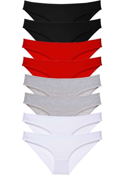 8 Adet Süper Eko Set Likralı Kadın Slip Külot Siyah Kırmızı Gri Beyaz