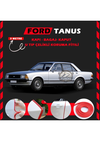 Ford Tanus Oto Araç Kapı Koruma Fitili 5metre Parlak Kırmızı Renk
