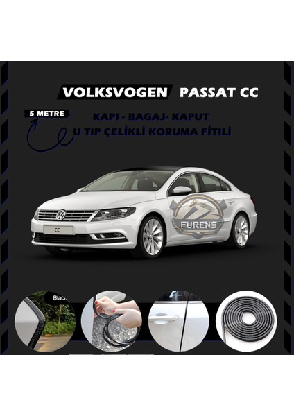 Volksvogen Passat cc Oto Araç Kapı Koruma Fitili 5metre Parlak Siyah Renk