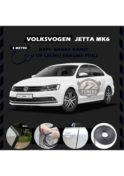Volksvogen Jetta Mk6 Oto Araç Kapı Koruma Fitili 5metre Parlak Siyah Renk