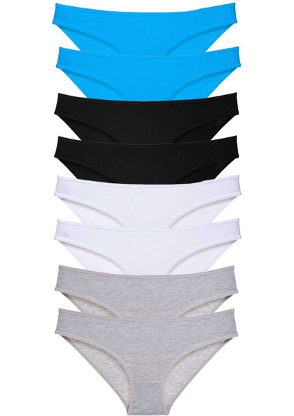 8 Adet Süper Eko Set Likralı Kadın Slip Külot Siyah Gri Beyaz Mavi