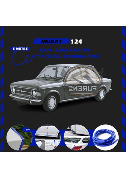 Murat 124 Oto Araç Kapı Koruma Fitili 5metre Parlak Mavi Renk