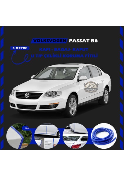 Volksvogen Passat B6 Oto Araç Kapı Koruma Fitili 5metre Parlak Mavi Renk