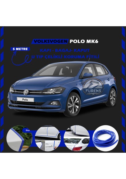 Volksvogen Polo Mk6 Oto Araç Kapı Koruma Fitili 5metre Parlak Mavi Renk