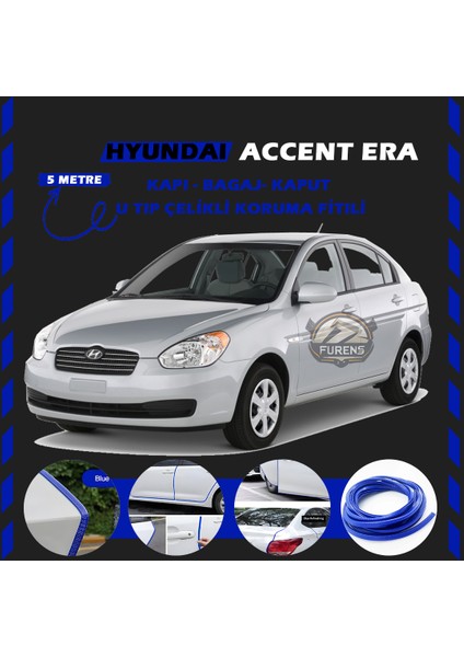 Hyundai Accent Era Oto Araç Kapı Koruma Fitili 5metre Parlak Mavi Renk