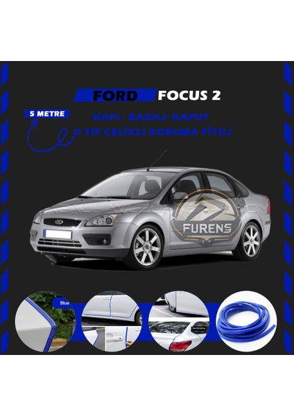 Ford Focus 2 Oto Araç Kapı Koruma Fitili 5metre Parlak Mavi Renk