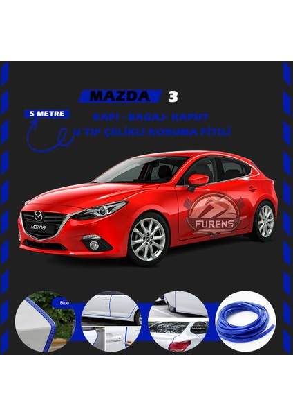 Mazda 3 Oto Araç Kapı Koruma Fitili 5metre Parlak Mavi Renk