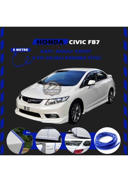 Honda Civic Fb7 Oto Araç Kapı Koruma Fitili 5metre Parlak Mavi Renk