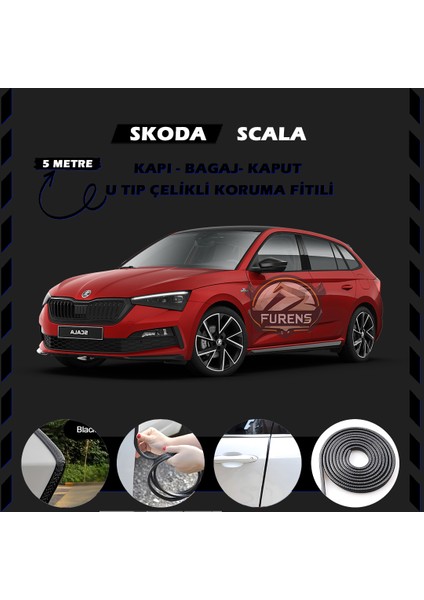 Skoda Scala Oto Araç Kapı Koruma Fitili 5metre Parlak Siyah Renk