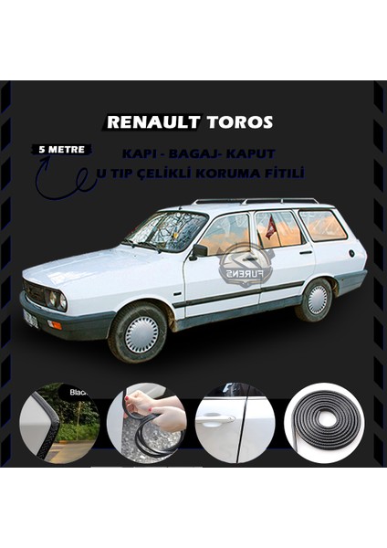 Renault Toros Oto Araç Kapı Koruma Fitili 5metre Parlak Siyah Renk