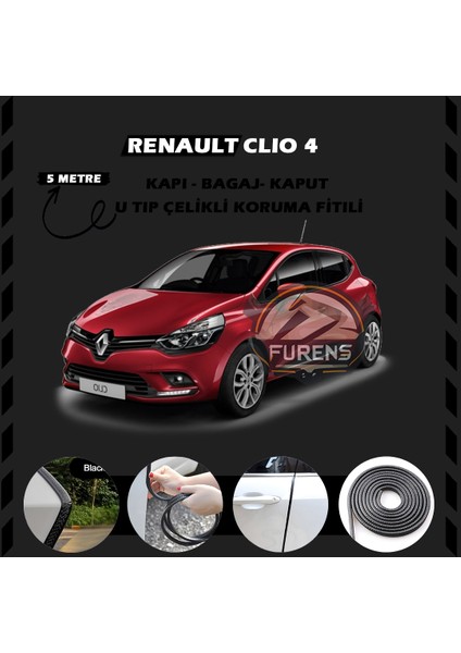 STS Oto Aksesuar Renault Clio 4 Oto Araç Kapı Koruma Fitili 5metre Parlak Siyah Renk